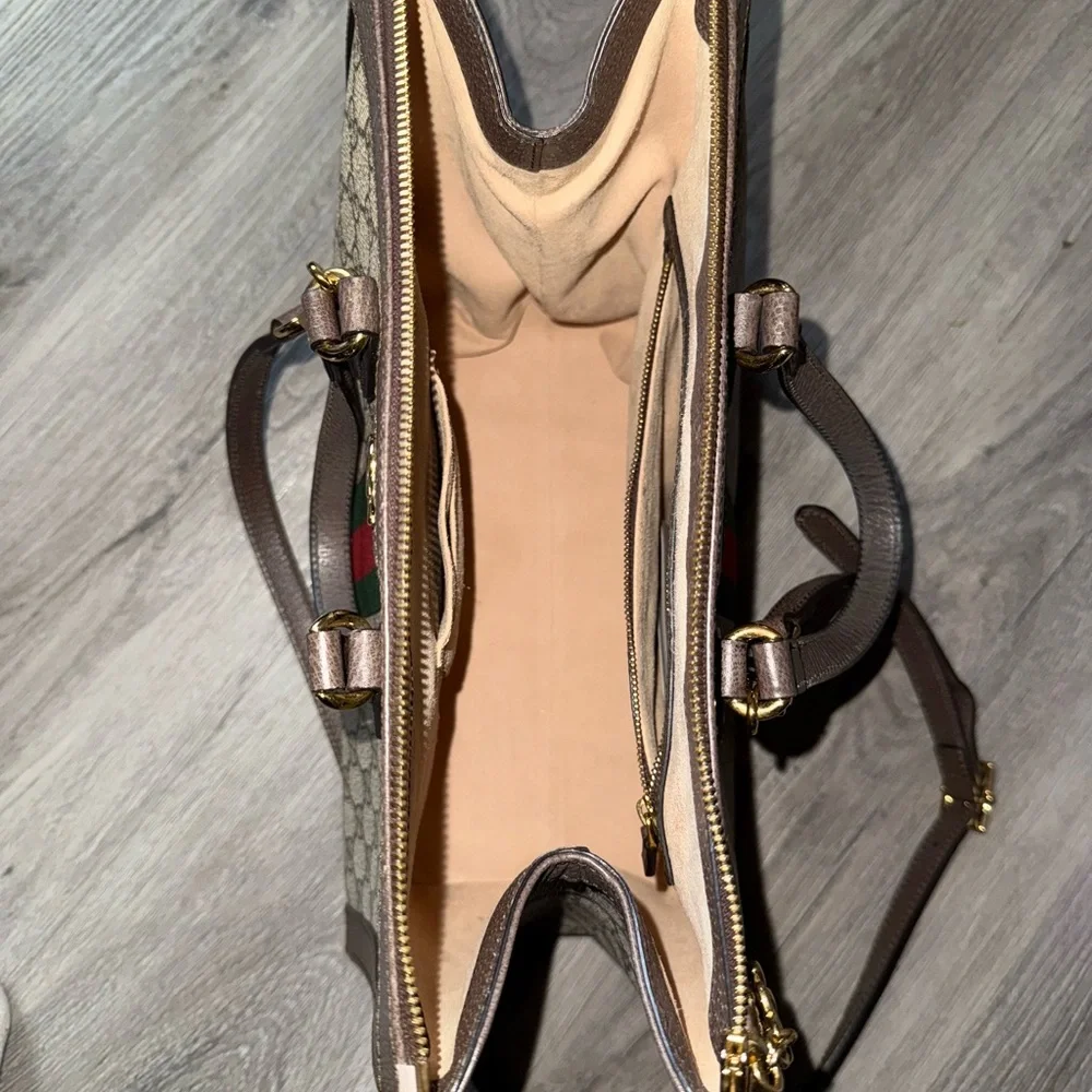 Gucci Beige and Brown Satchel with Red and Green Stripe - Picture 3 of 4